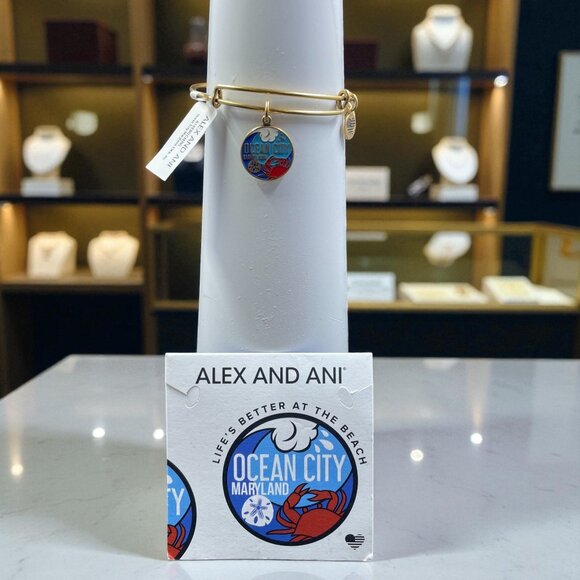 Alex And Ani Ocean City Maryland Beach Bangle Bracelet Summer Nautical NWT - Picture 1 of 9